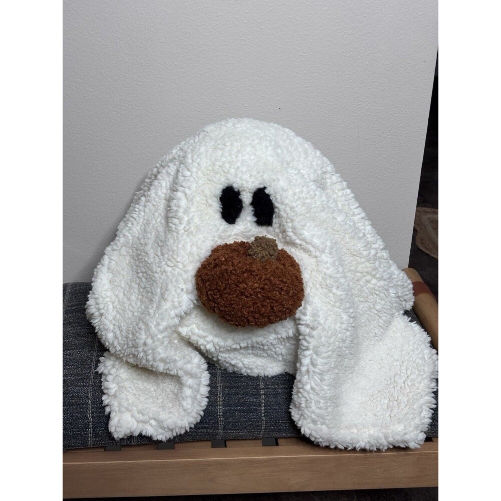 POTTERY BARN GUS THE GHOST WITH PUMPKIN SHAPED PILLOW PLUSH HALLOWEEN 12" X 13"